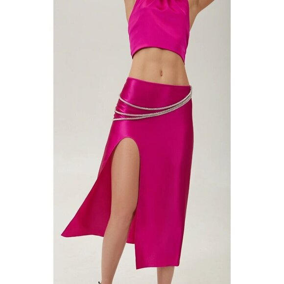 Nue Studio Laetitia Skirt in Fuchsia Pink Small New Womens Satin Midi - Picture 1 of 13
